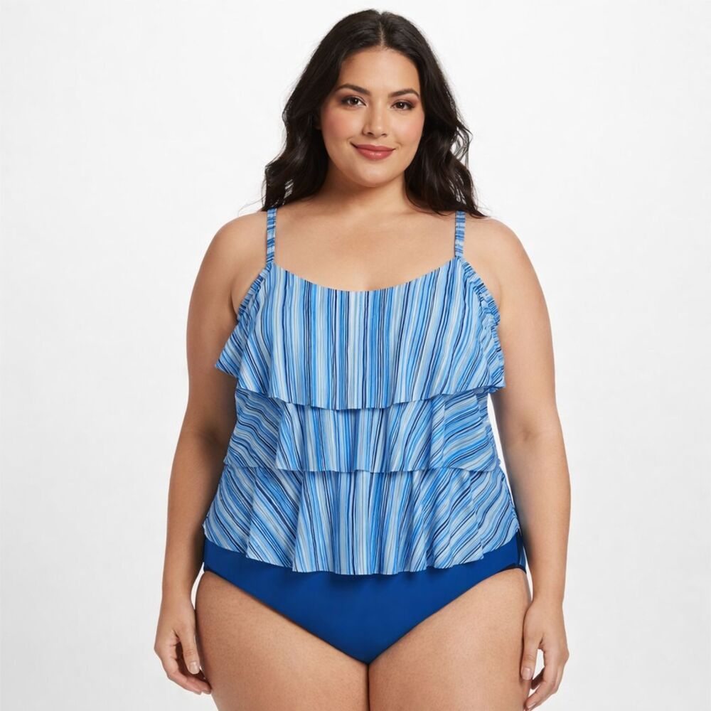 Beach House Blue Striped Tankini Size 16 NWT